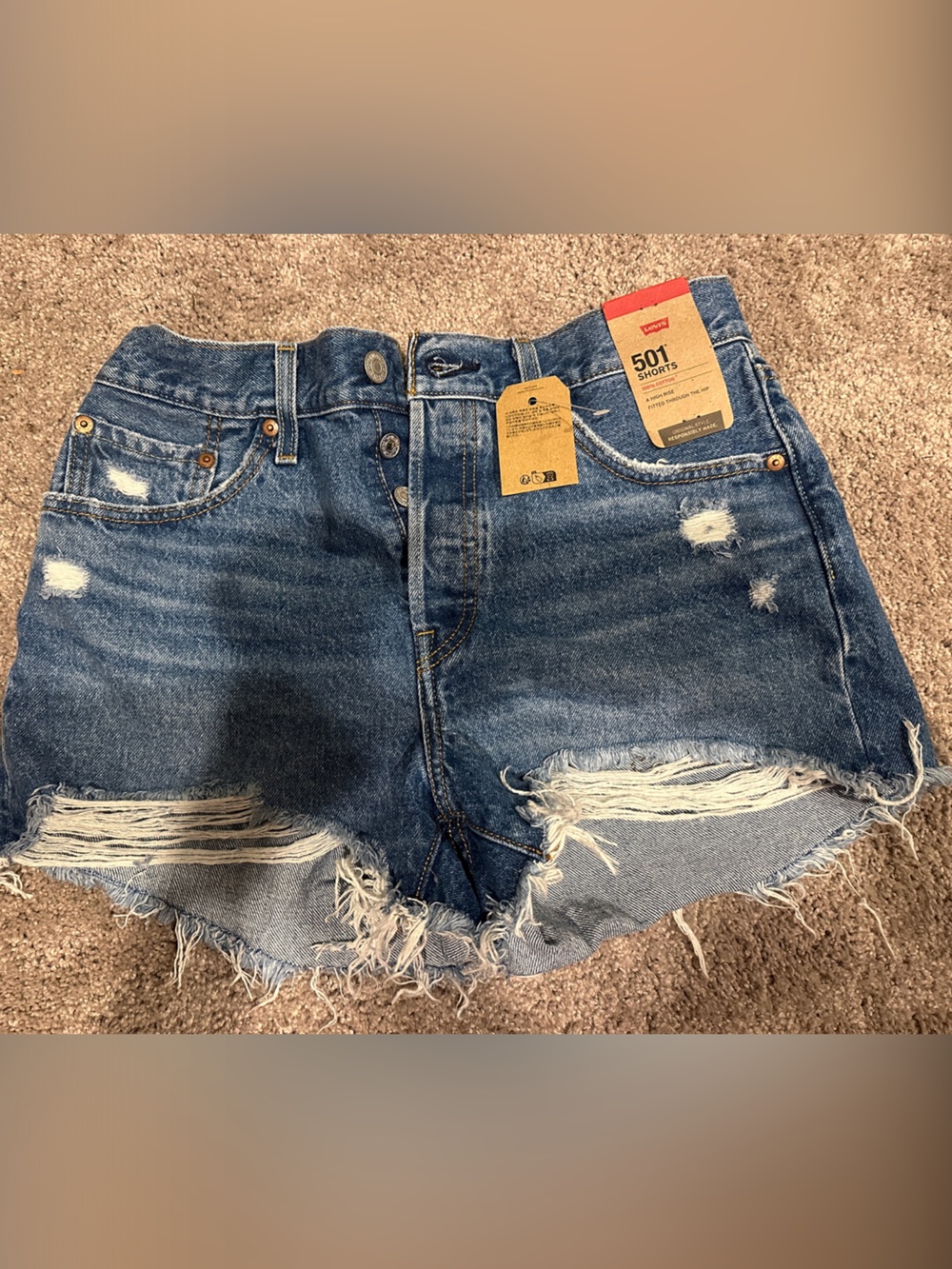 Levi's Distressed Denim Cutoff Shorts - Blue